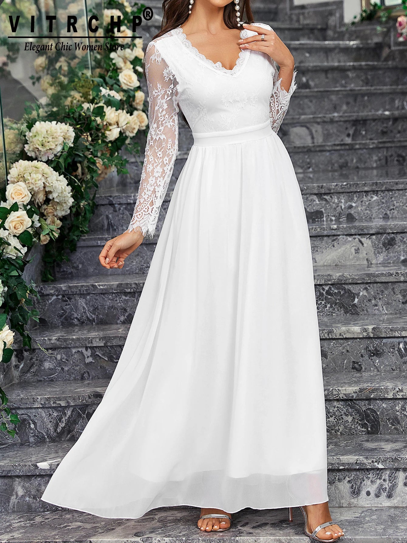 Wedding Dresses - Lace Sleeve Backless Wedding Gown Formal Bridal Dress