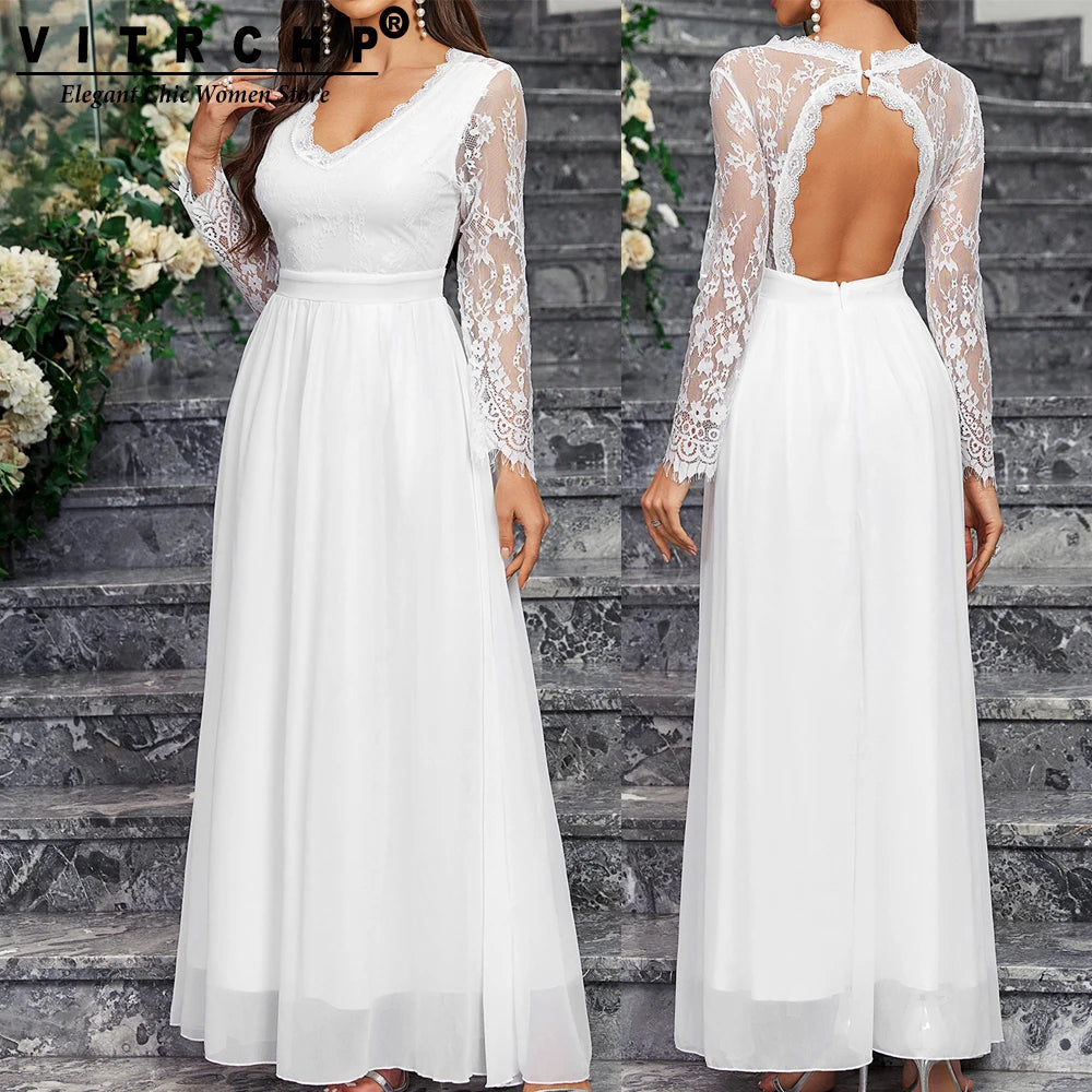 Wedding Dresses - Lace Sleeve Backless Wedding Gown Formal Bridal Dress