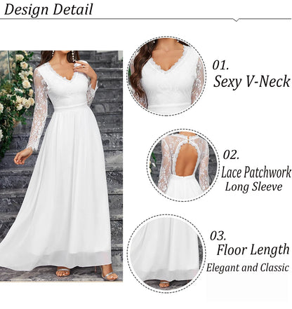 Wedding Dresses - Lace Sleeve Backless Wedding Gown Formal Bridal Dress