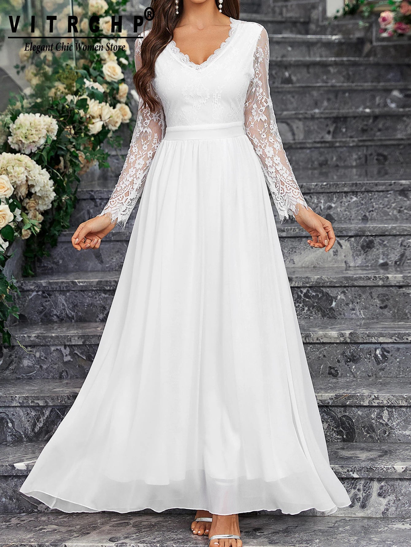 Wedding Dresses - Lace Sleeve Backless Wedding Gown Formal Bridal Dress