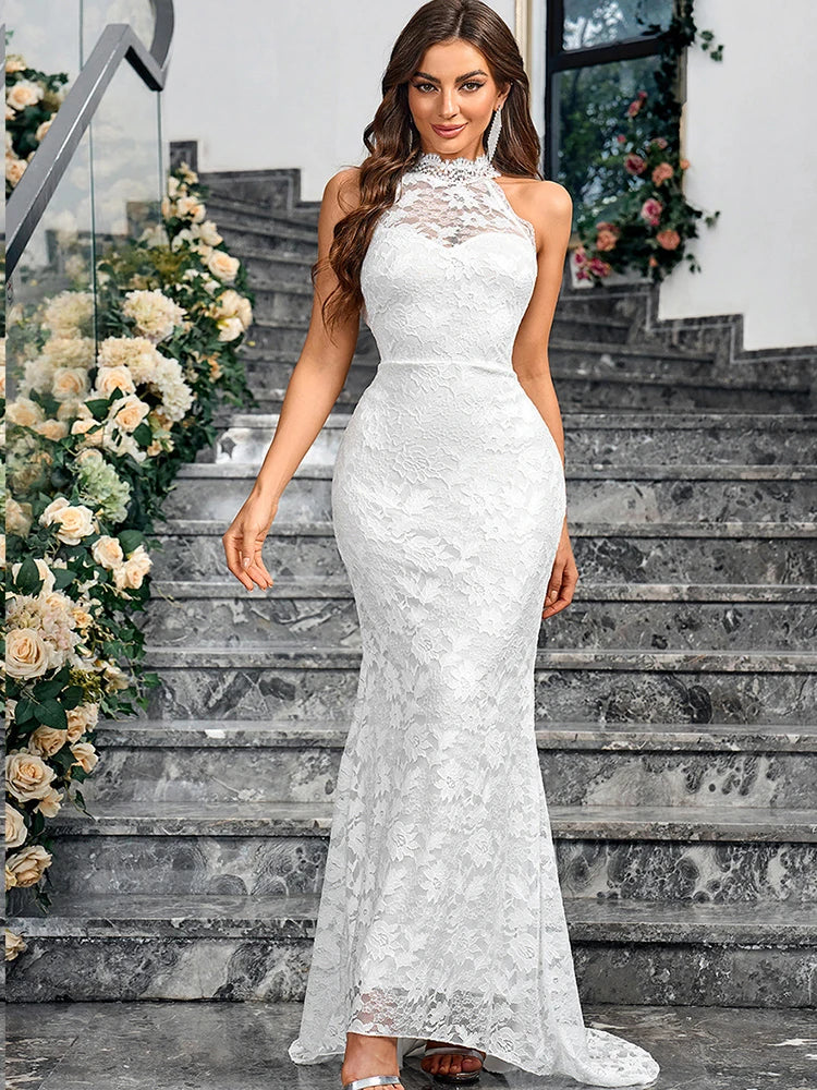 Wedding Dresses - Mermaid Bridal Gown Lace Wedding Dress for Vineyard Nuptials