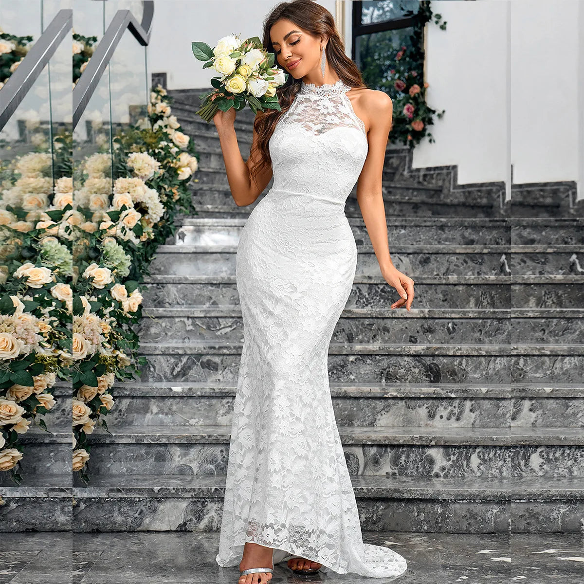 Wedding Dresses - Mermaid Bridal Gown Lace Wedding Dress for Vineyard Nuptials