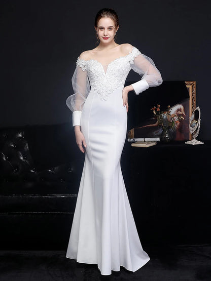 Wedding Dresses - Sweep Train Wedding Mermaid Gown Off-Shoulder Wedding Dress