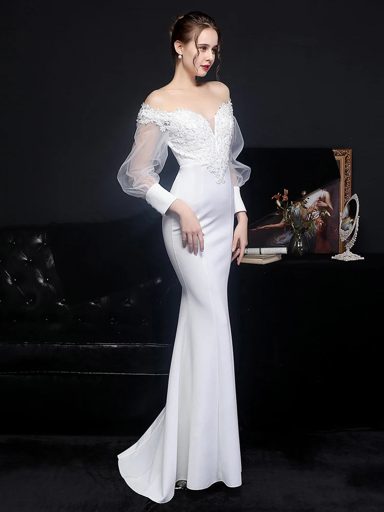 Wedding Dresses - Sweep Train Wedding Mermaid Gown Off-Shoulder Wedding Dress