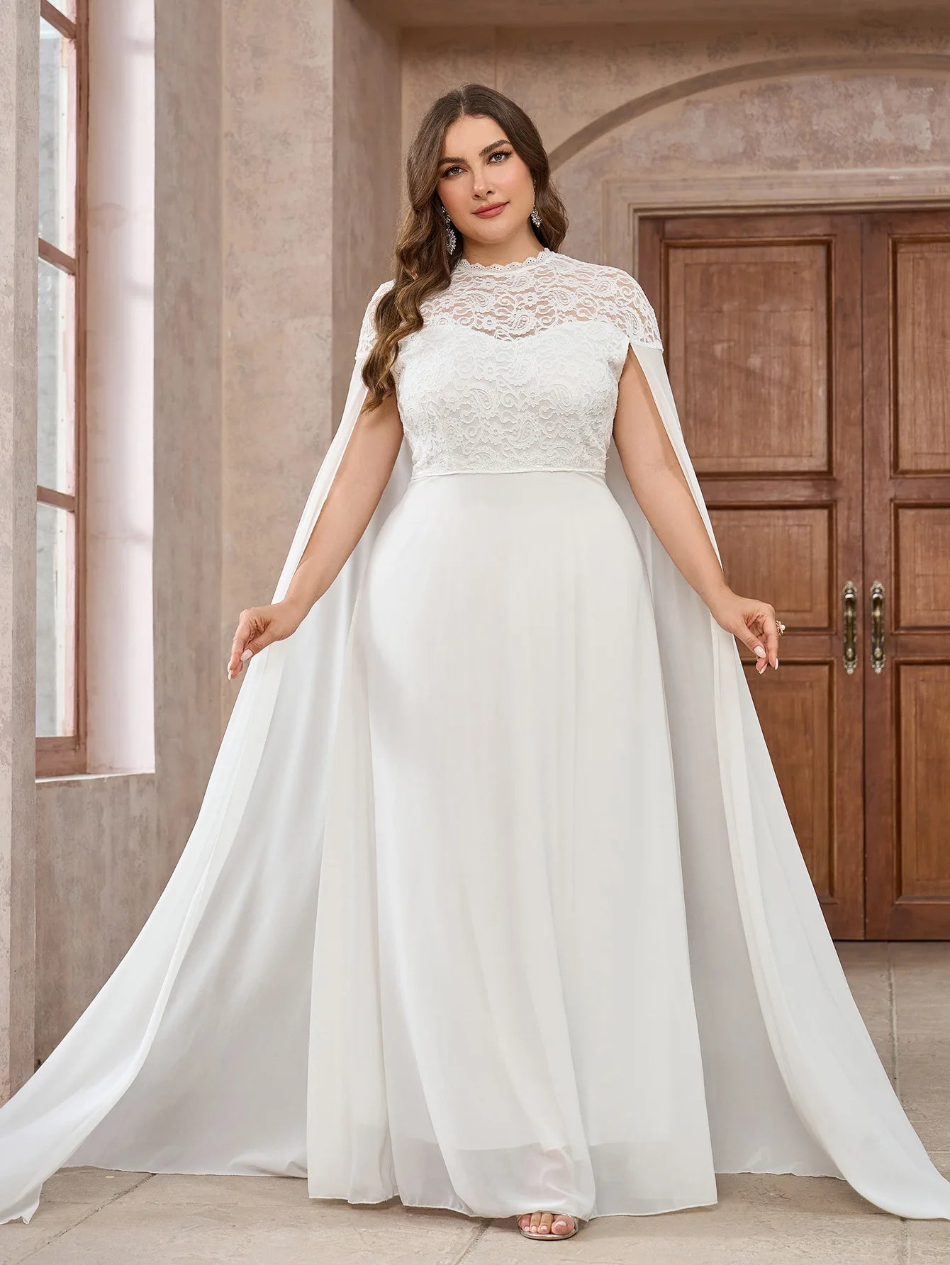 Wedding Dresses - Wedding Dress with Watteau Train Plus Size Bridal Gown