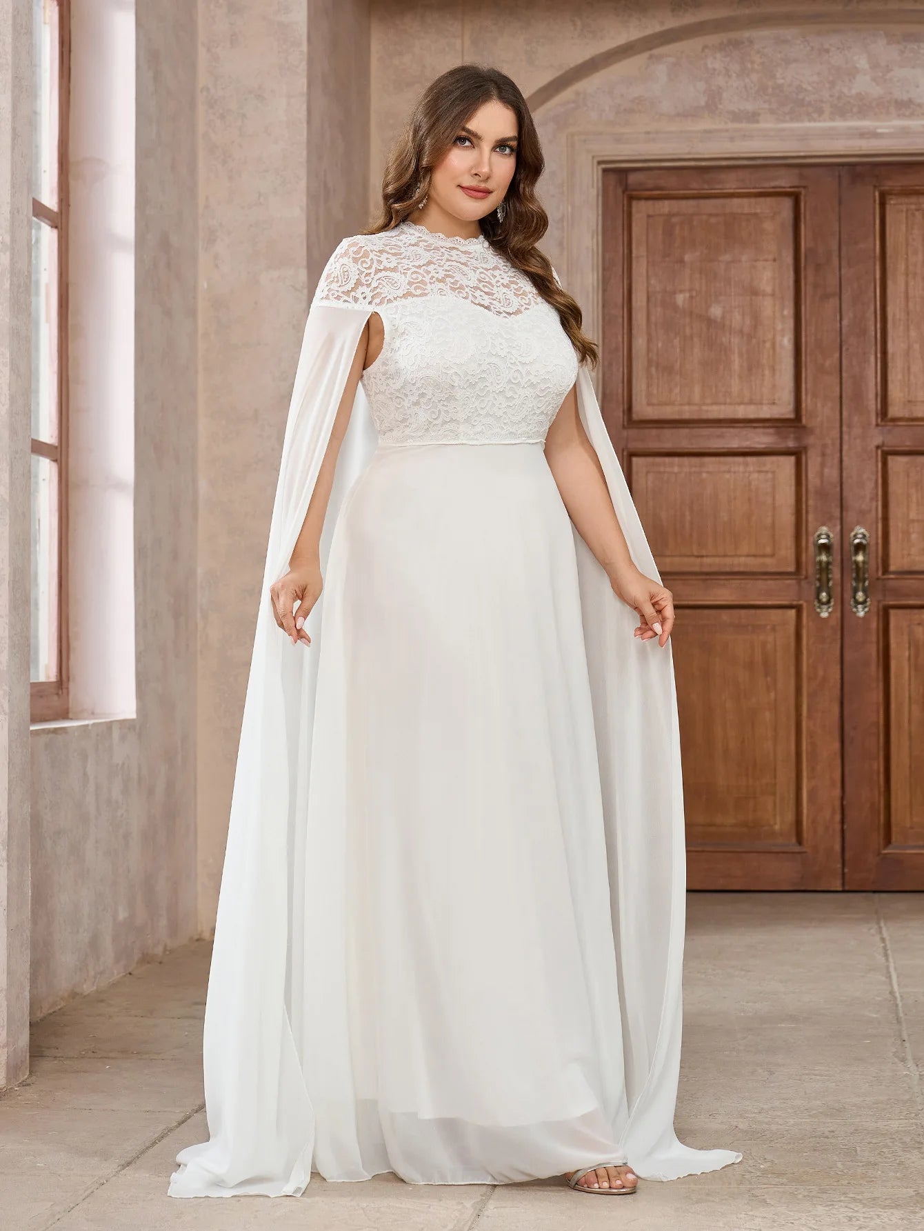 Wedding Dresses - Wedding Dress with Watteau Train Plus Size Bridal Gown