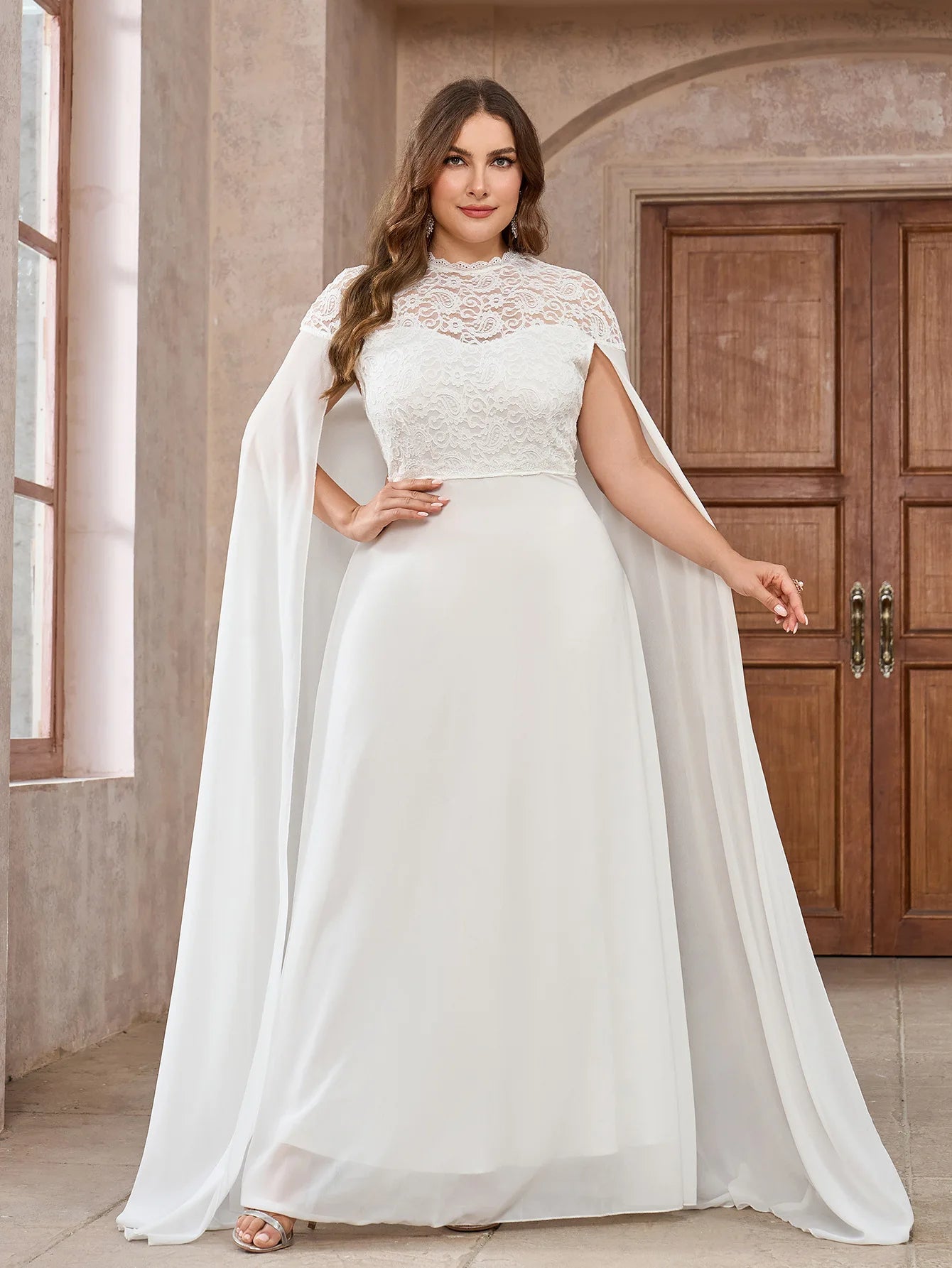 Wedding Dresses - Wedding Dress with Watteau Train Plus Size Bridal Gown