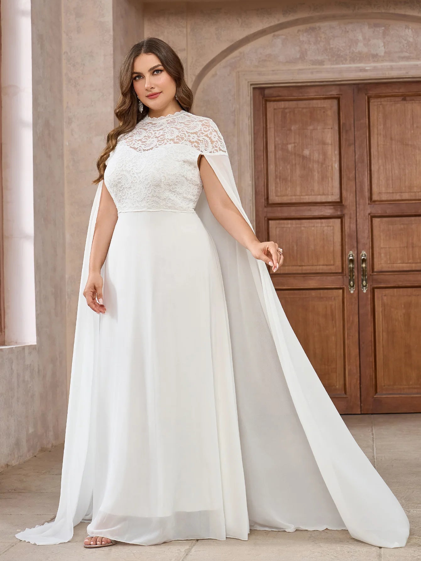 Wedding Dresses - Wedding Dress with Watteau Train Plus Size Bridal Gown