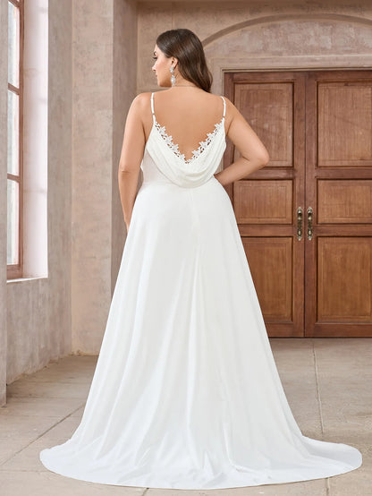 Wedding Dresses - Wedding Gown Cowl Back Bridal Dress with Minimal Train