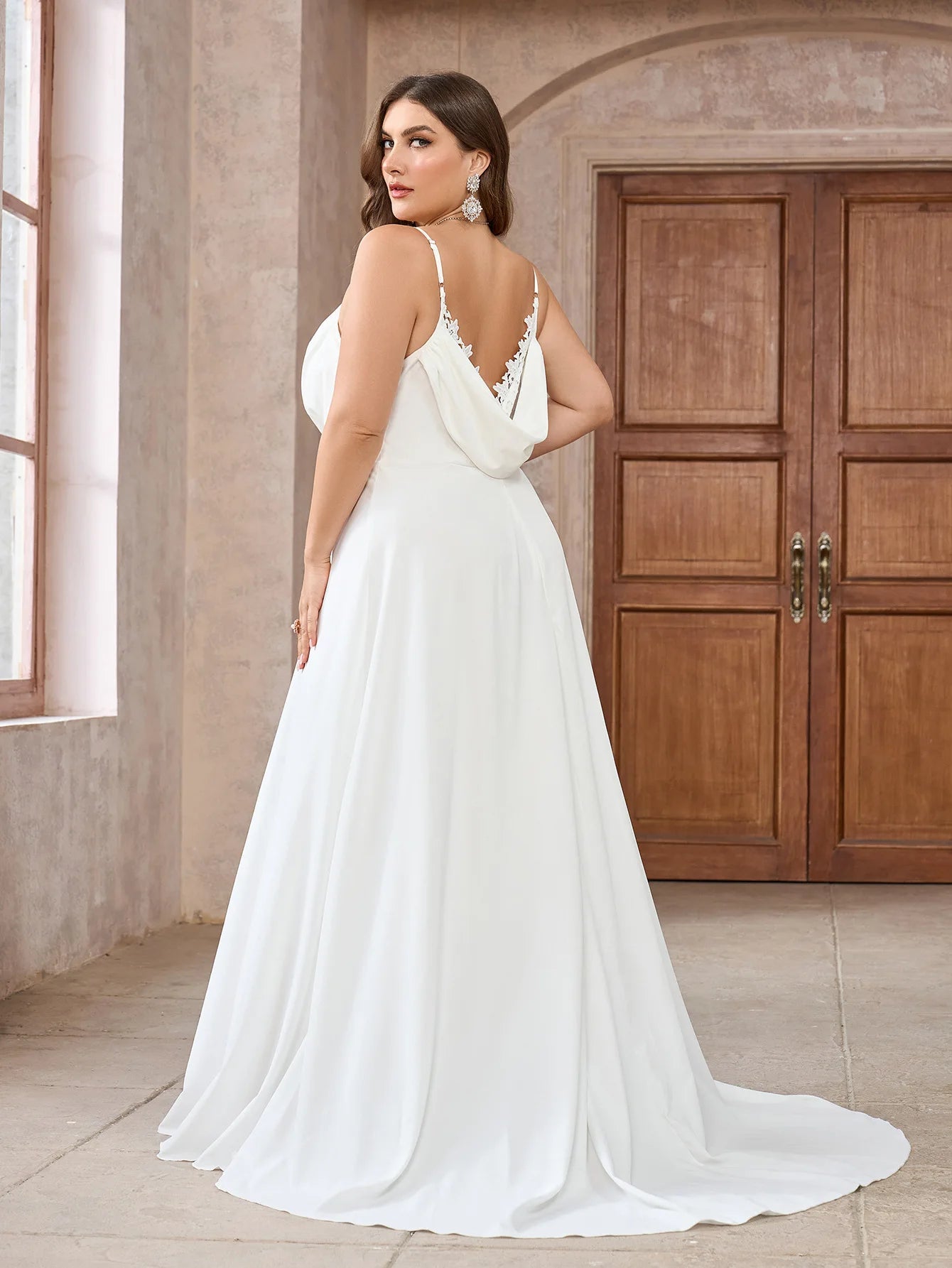 Wedding Dresses - Wedding Gown Cowl Back Bridal Dress with Minimal Train