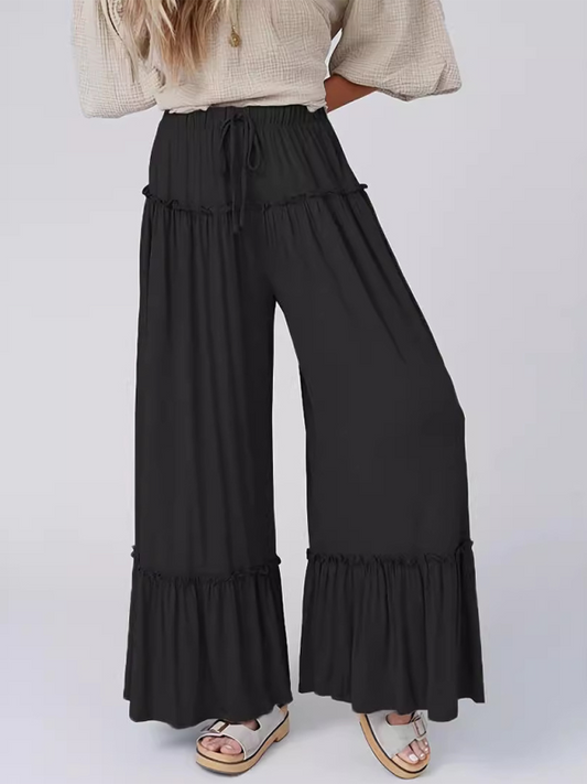 Pantalon ample décontracté à volants pour femme