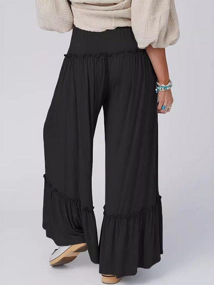 Casual Wide-Leg Ruffle Pants for Women