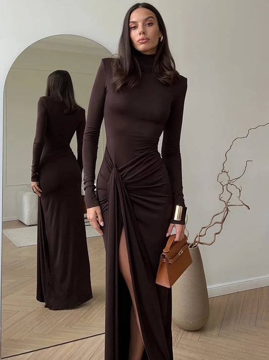 Winter Dresses - Elegant Knot Side Winter Wedding Dress High Neck Evening Gown