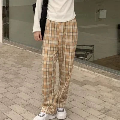 Winter Pants - Plush Lined Plaid Loungewear Pants for Women