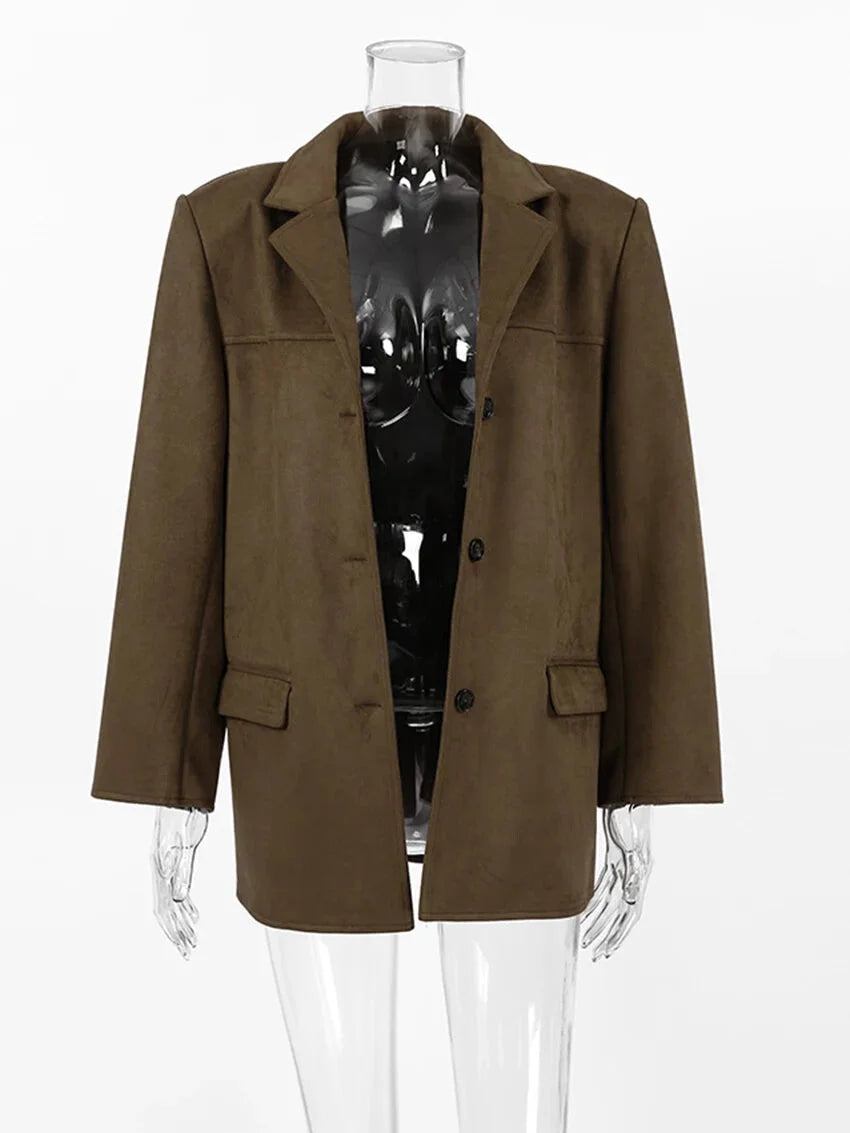 Women Blazers - Faux Suede Brown Velvet Coat – Luxe Fall Fashion