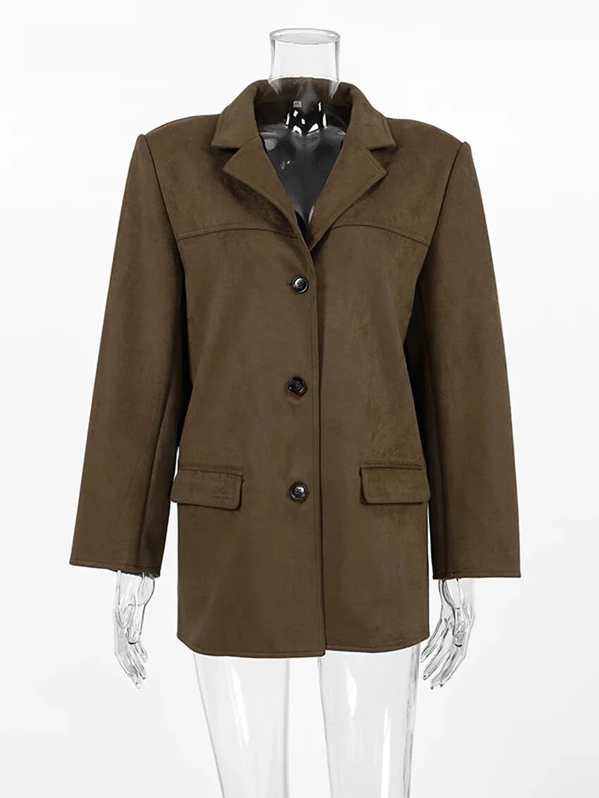 Women Blazers - Faux Suede Brown Velvet Coat – Luxe Fall Fashion