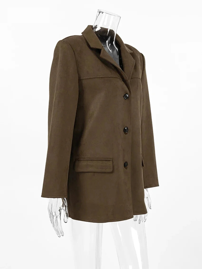 Women Blazers - Faux Suede Brown Velvet Coat – Luxe Fall Fashion