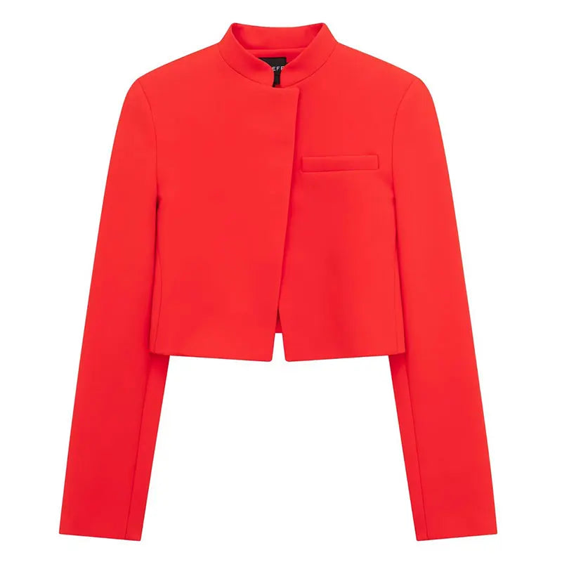 Women Blazers - High-Neck Red Cropped Blazer – Tailored Women’s Jacket