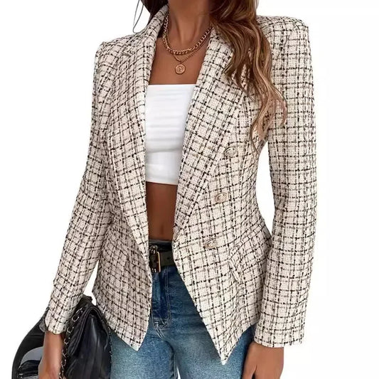 Women Blazers - Long Sleeve Double Breasted Business Blazer – Slim Fit