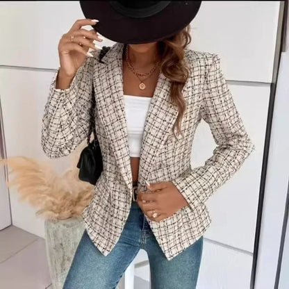 Women Blazers - Long Sleeve Double Breasted Business Blazer – Slim Fit