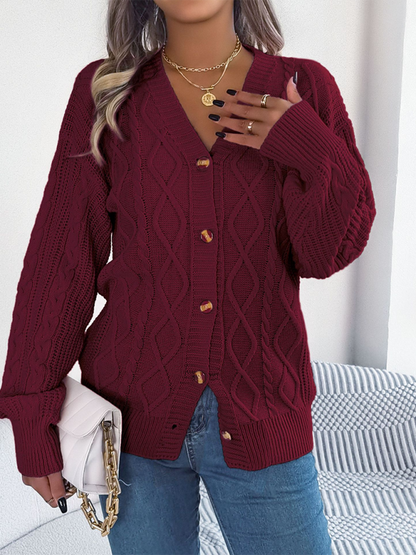 Women Cardigans - Cozy Cable Knit Cardigan Autumn Layering