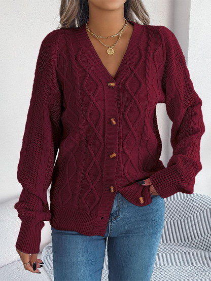 Women Cardigans - Cozy Cable Knit Cardigan Autumn Layering