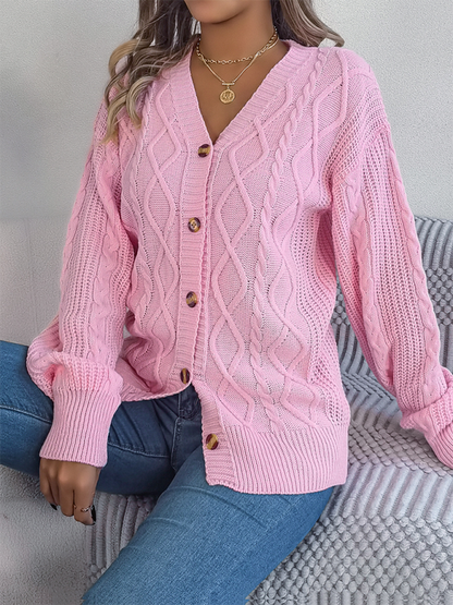 Women Cardigans - Cozy Cable Knit Cardigan Autumn Layering