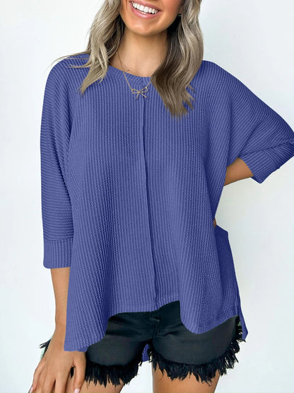 Women Casual Tops- Thick Ribbed Textured Oversized Casual Blouse