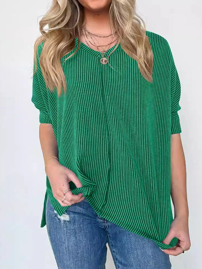 Women Casual Tops- Thick Ribbed Textured Oversized Casual Blouse