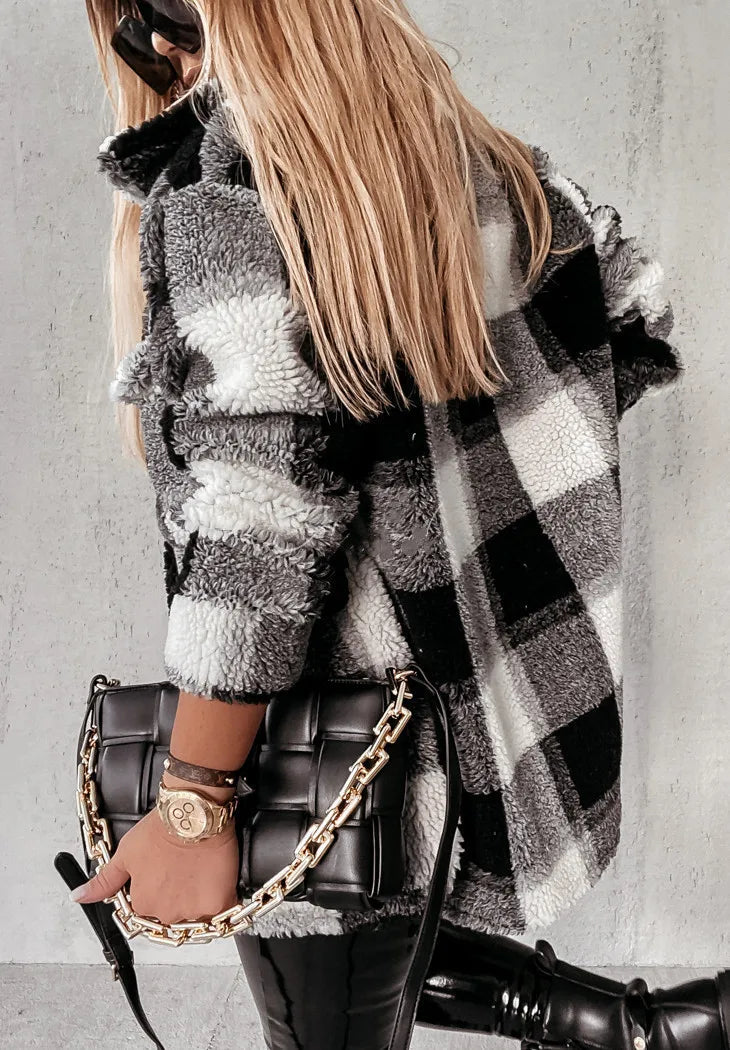 Women Coats and Jackets - Cozy Plaid Layering Piece