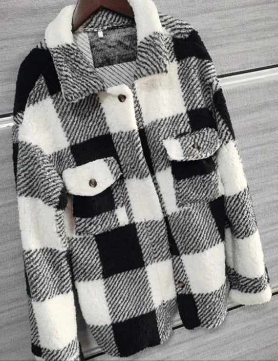 Women Coats and Jackets - Cozy Plaid Layering Piece