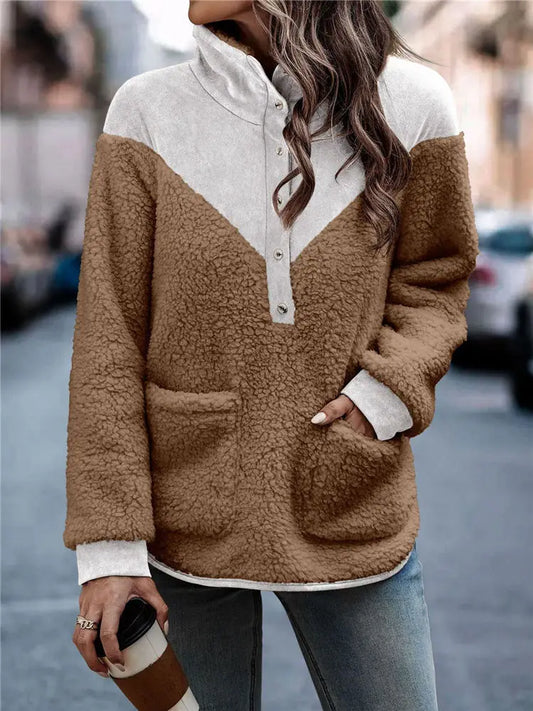 Women Coats and Jackets - Cozy Suede and Fleece Sweatshirt for Casual Outings