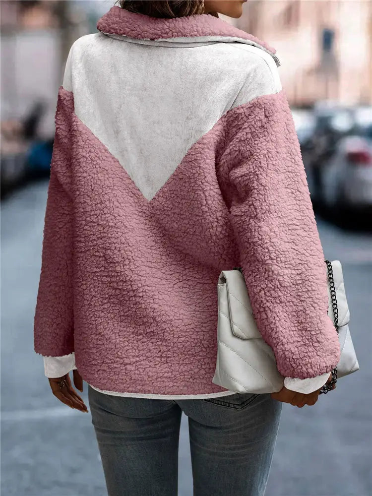 Women Coats and Jackets - Cozy Suede and Fleece Sweatshirt for Casual Outings