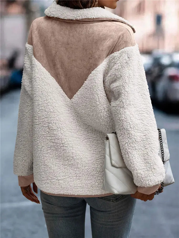 Women Coats and Jackets - Cozy Suede and Fleece Sweatshirt for Casual Outings