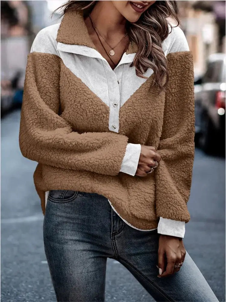 Women Coats and Jackets - Cozy Suede and Fleece Sweatshirt for Casual Outings