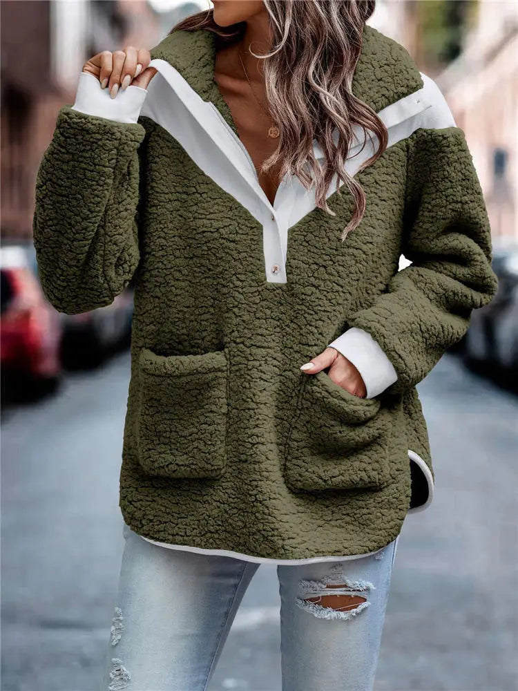 Women Coats and Jackets - Cozy Suede and Fleece Sweatshirt for Casual Outings