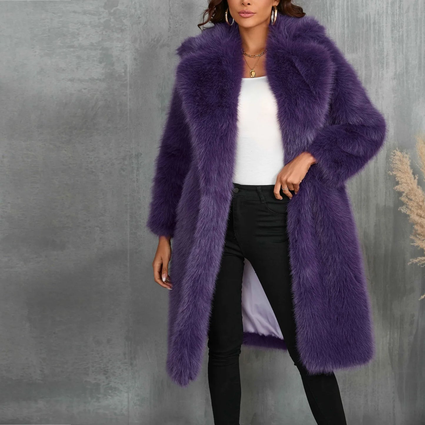 Women Coats and Jackets - Luxy Mid Faux Fur Coat