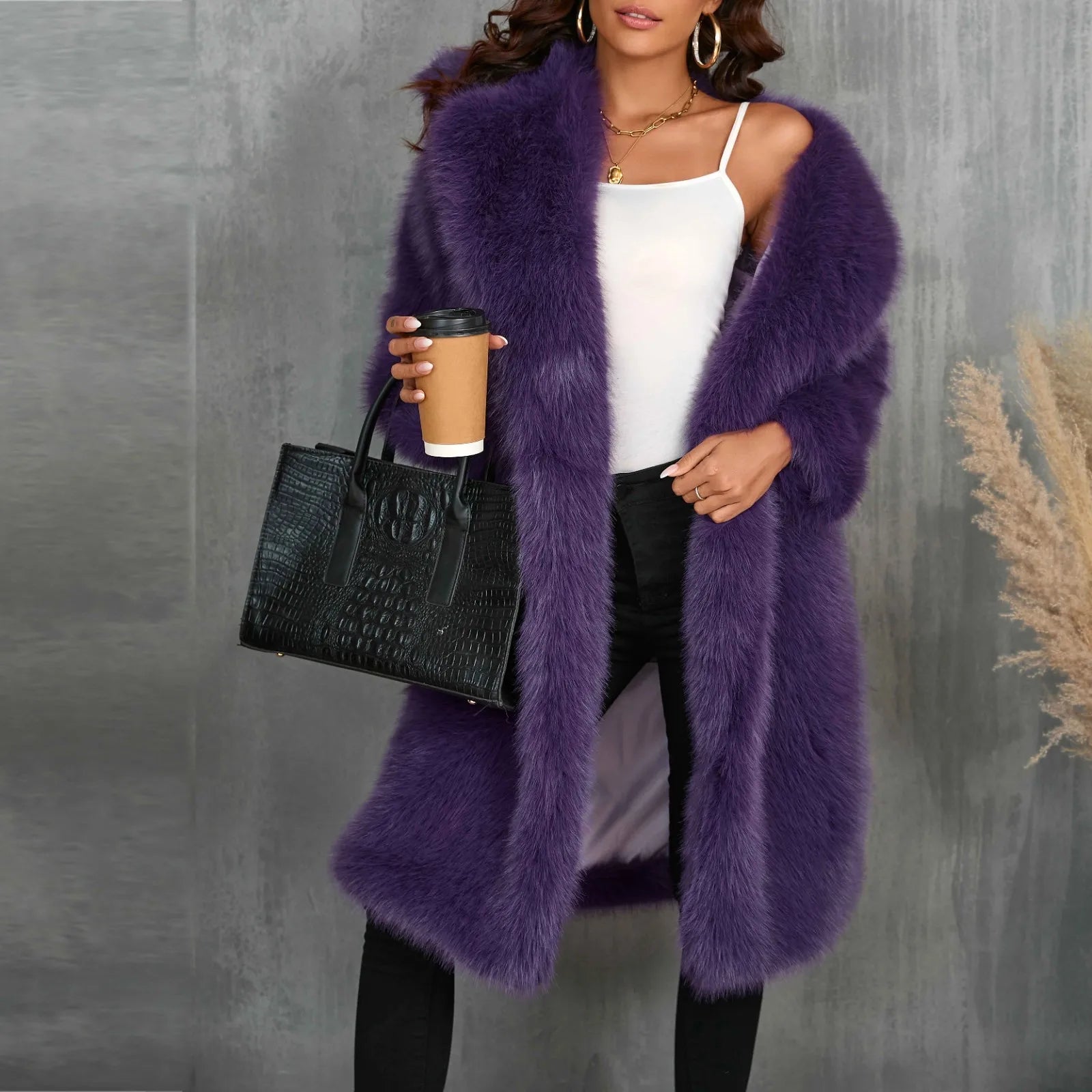 Women Coats and Jackets - Luxy Mid Faux Fur Coat