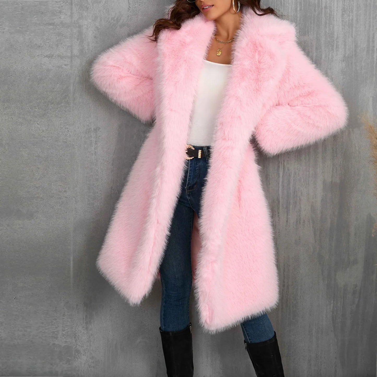 Women Coats and Jackets - Luxy Mid Faux Fur Coat