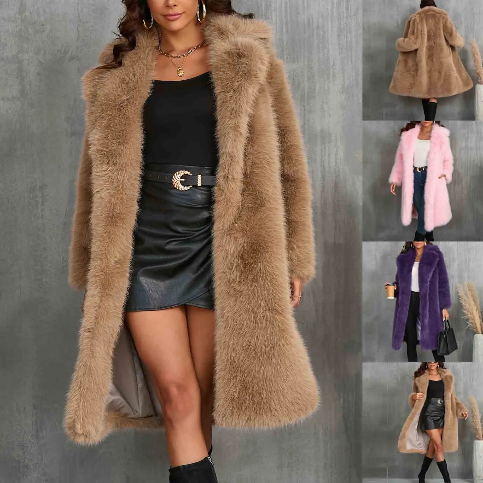 Women Coats and Jackets - Luxy Mid Faux Fur Coat