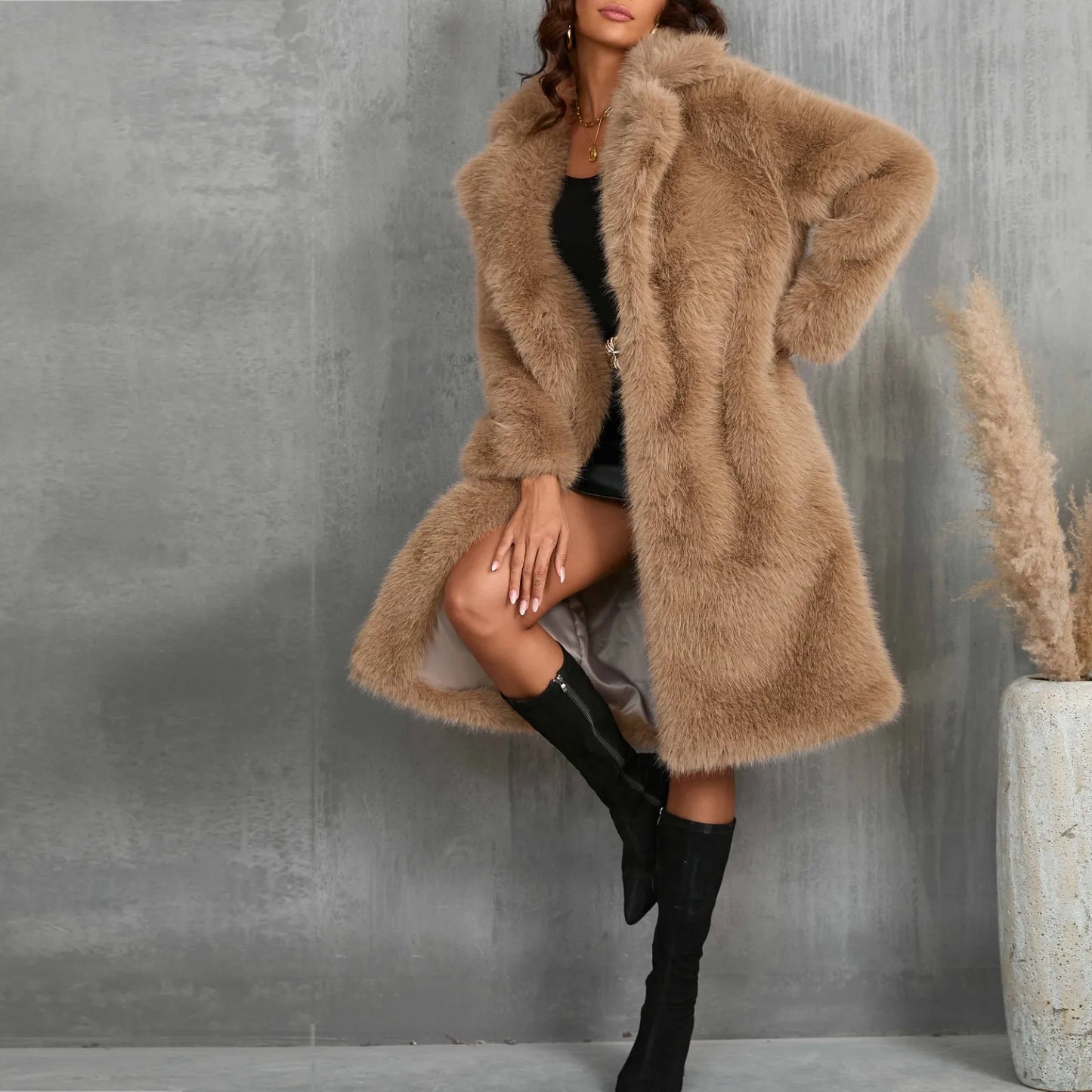 Women Coats and Jackets - Luxy Mid Faux Fur Coat