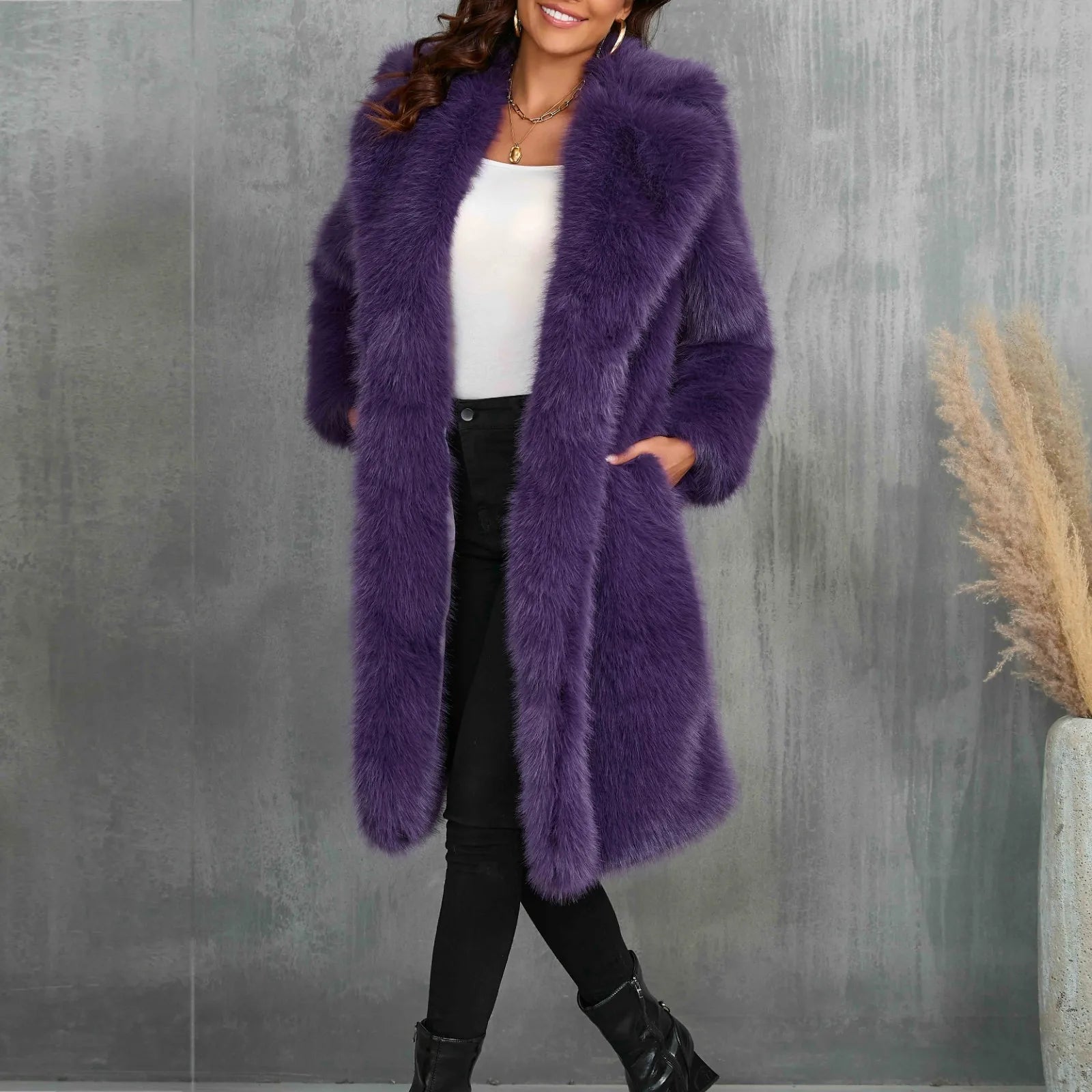 Women Coats and Jackets - Luxy Mid Faux Fur Coat