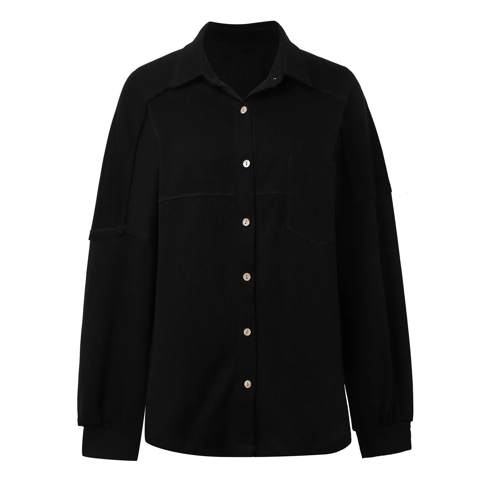 Women Coats and Jackets - Oversized Textured Fashion Shacket Button Down Contrast