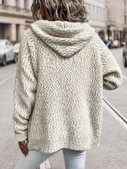 Women Hoodies - Casual Long Sleeve Hooded Knitted Zipper Sweater