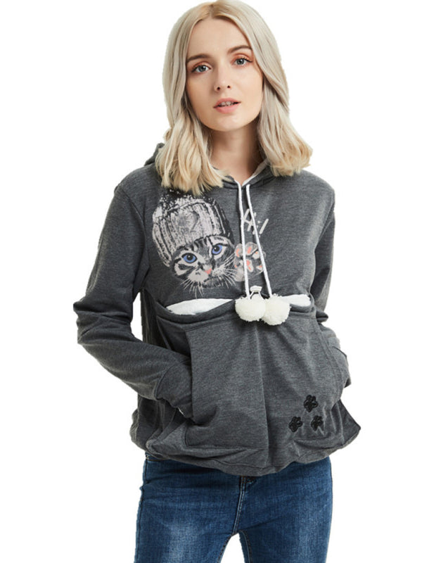 Women Hoodies - Purr-fectly Cute Cat-Themed Hoodie with Ears