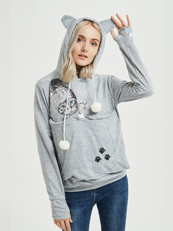 Women Hoodies - Purr-fectly Cute Cat-Themed Hoodie with Ears