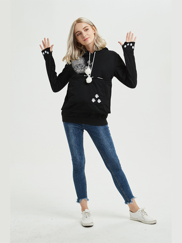 Women Hoodies - Purr-fectly Cute Cat-Themed Hoodie with Ears