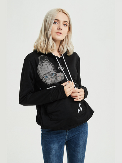 Women Hoodies - Purr-fectly Cute Cat-Themed Hoodie with Ears