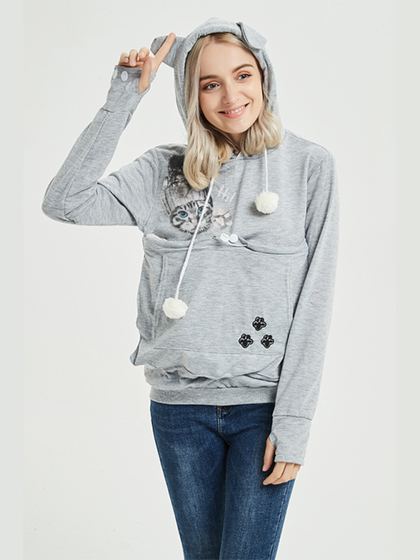 Women Hoodies - Purr-fectly Cute Cat-Themed Hoodie with Ears