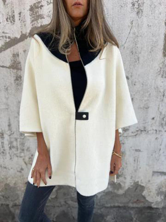 Women Jackets - Kimono Sleeve Fleece Cape Zip-Up Jacket